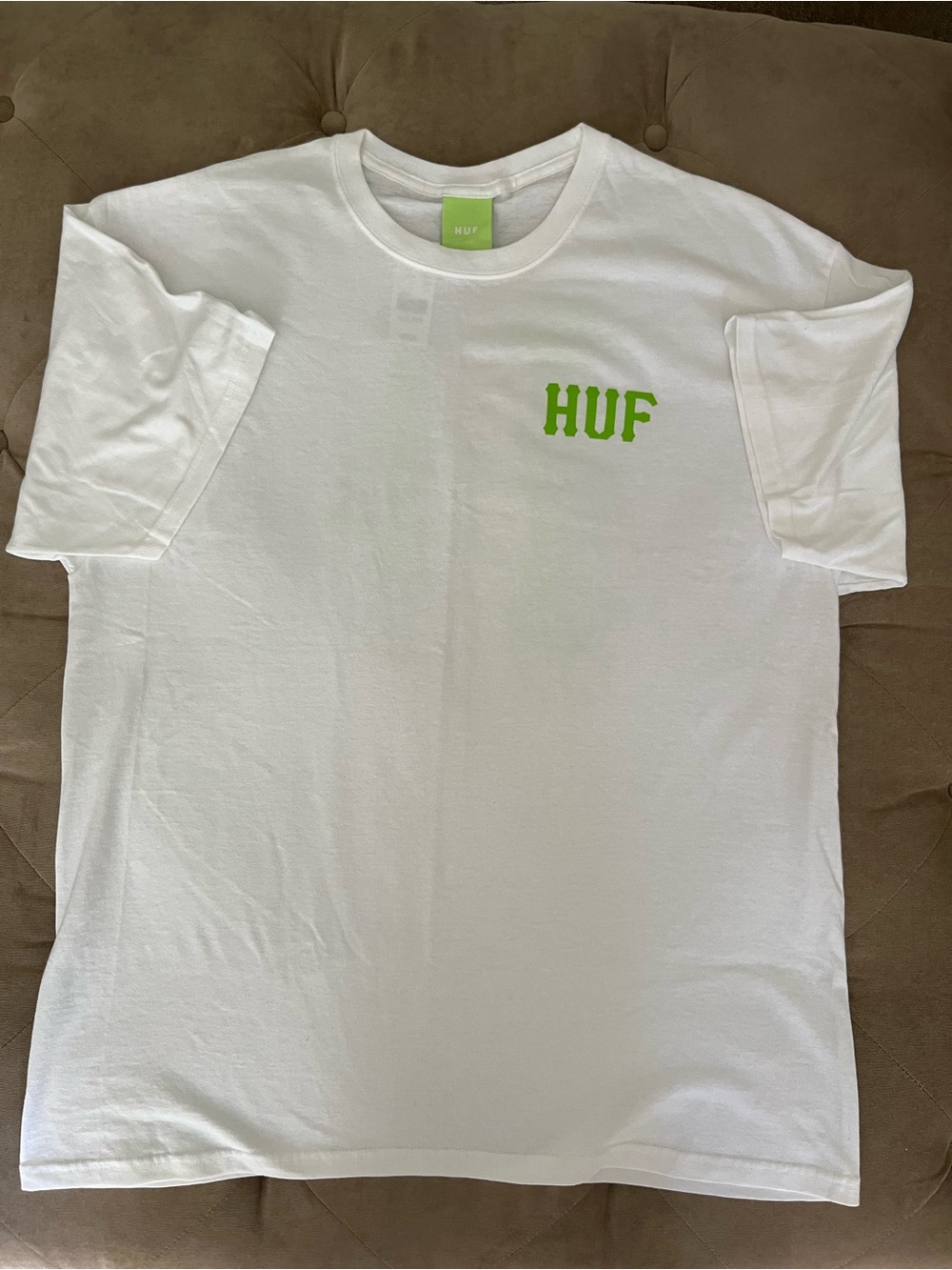 HUF White Tee with Lime Logo size XL